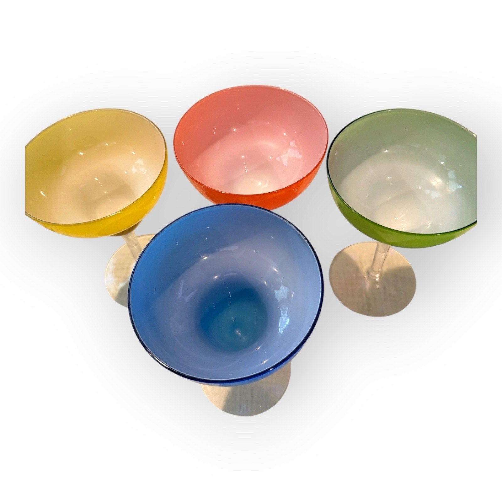 Vintage Crate and Barrel Style Margarita Glasses Set of 4 Hand Blown Multi Color