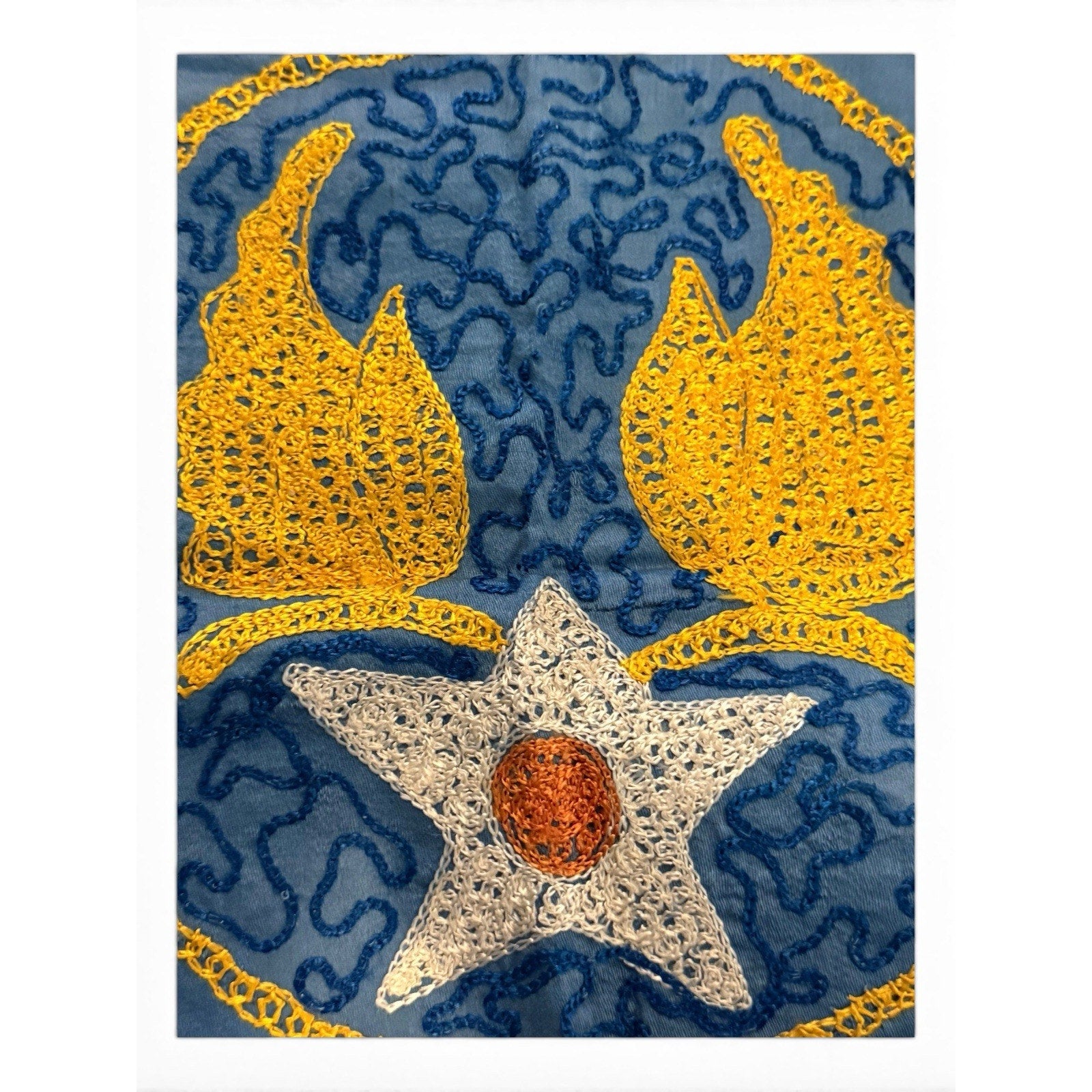 Souvenir 1911 Italy 10x12" Chainstitch Embroidery Wing Star Lace
