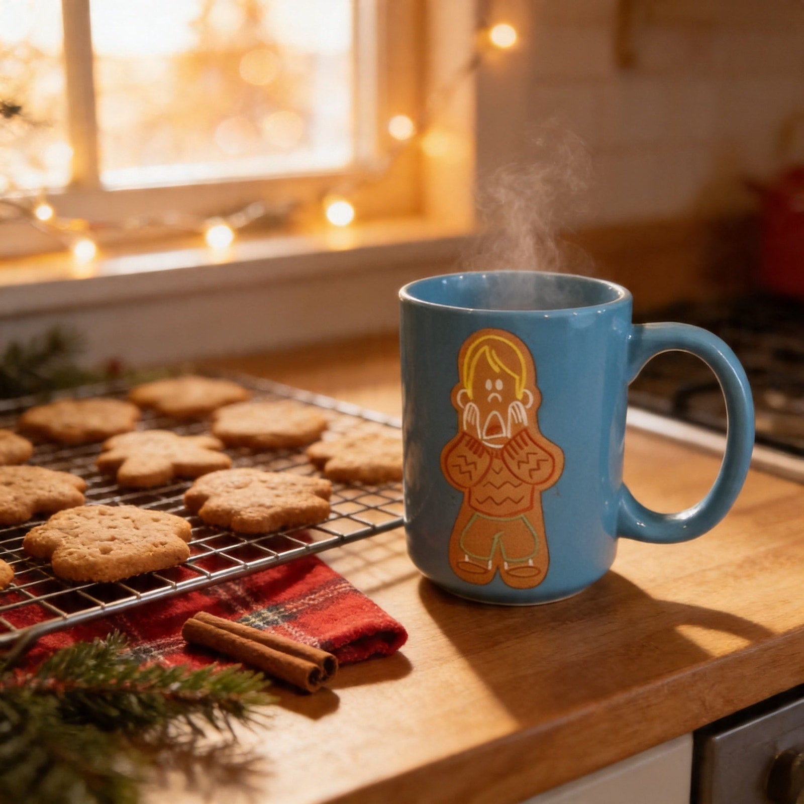 Home Alone Mug - Holiday Ceramic Coffee Cup With Gingerbread Man Design