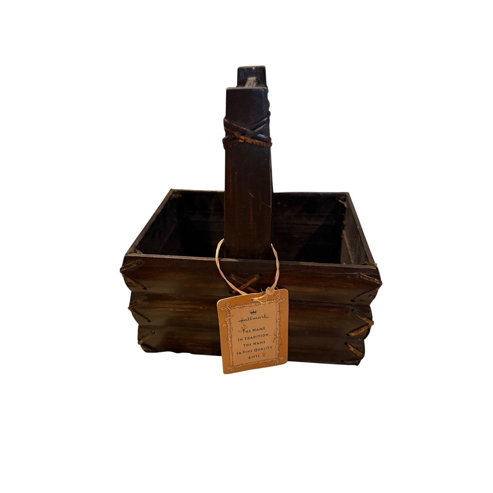 Hallmark Rustic Wooden Basket Brown Country Farmhouse Cabin Square Handle NEW