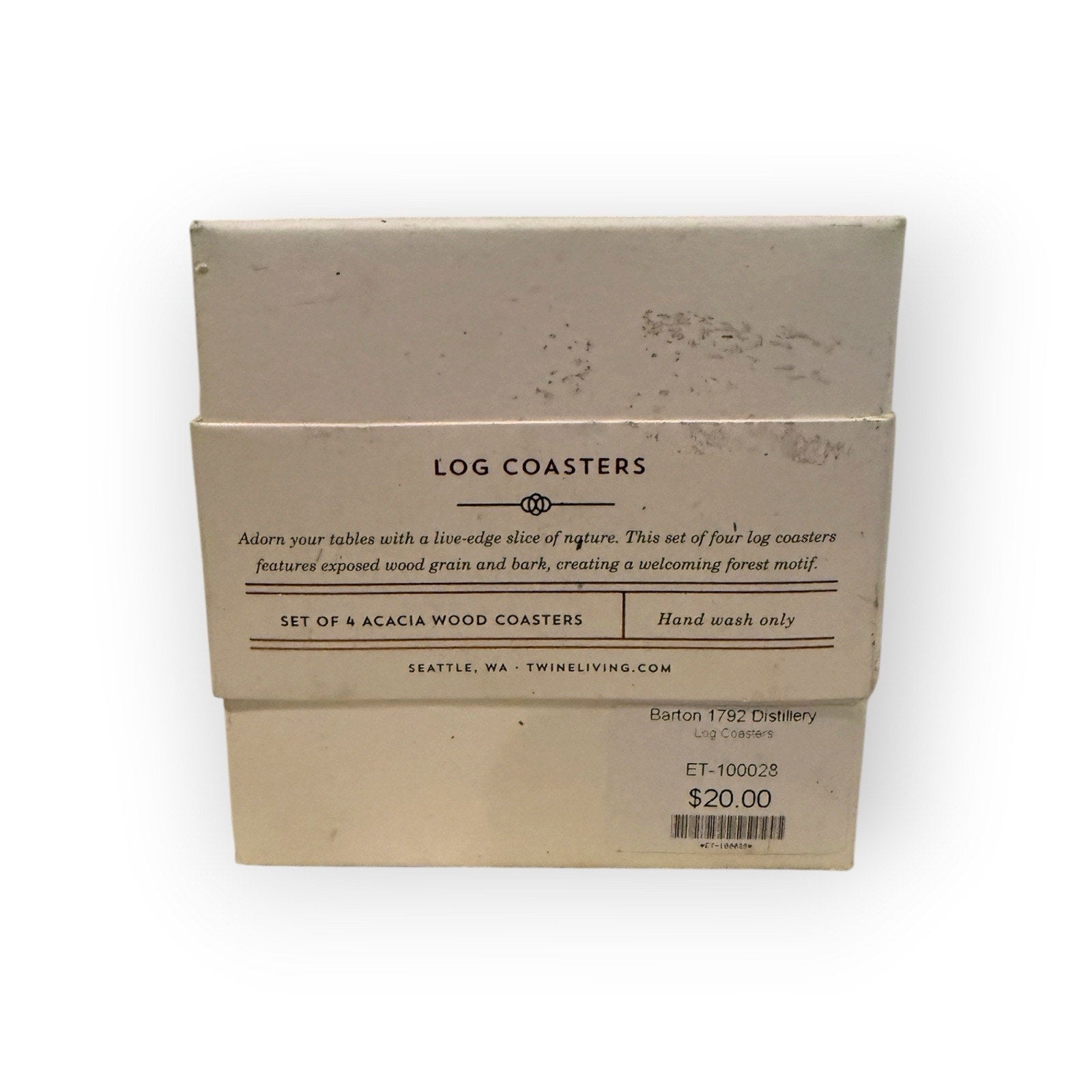 Twine Living - Natural Log Circle Coasters, Set of 4, Early Times- NEW