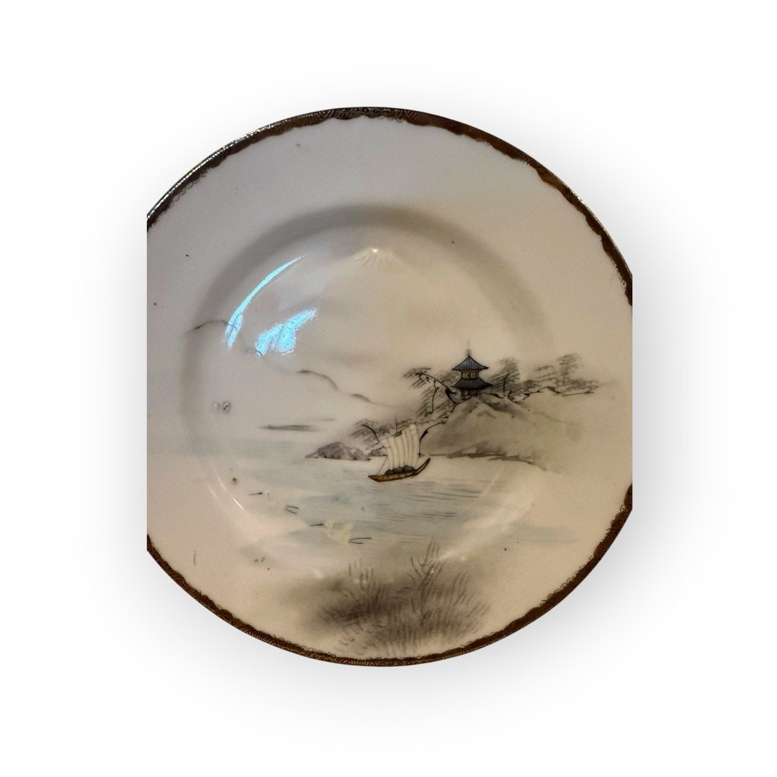 Vtg Nippon 6" Hand Painted Plate Japan Gold Trim