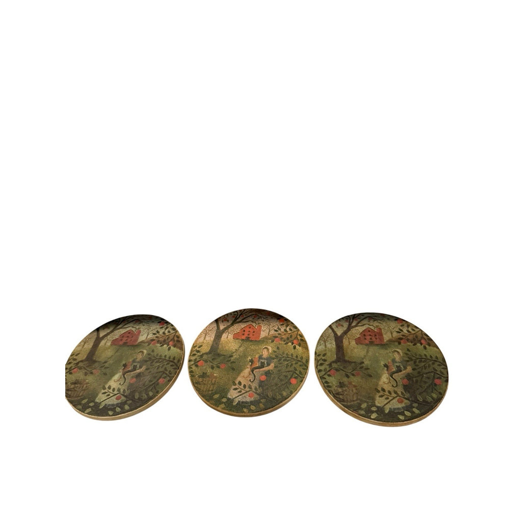 3 Carol Endres Folk Art Table Coasters Primitive Molly’s Apple Barn Stoneware