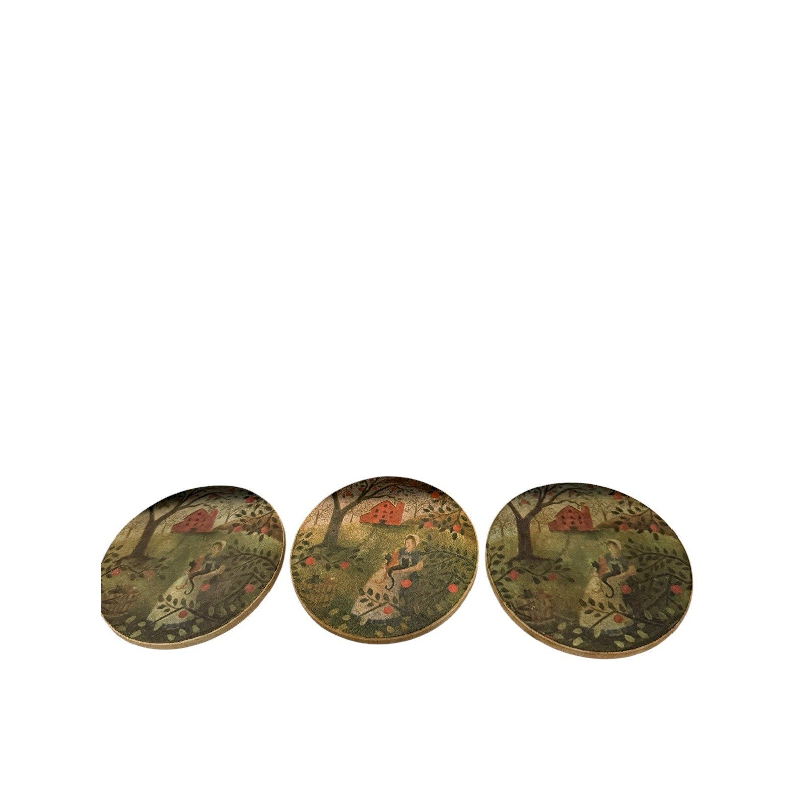 3 Carol Endres Folk Art Table Coasters Primitive Molly’s Apple Barn Stoneware