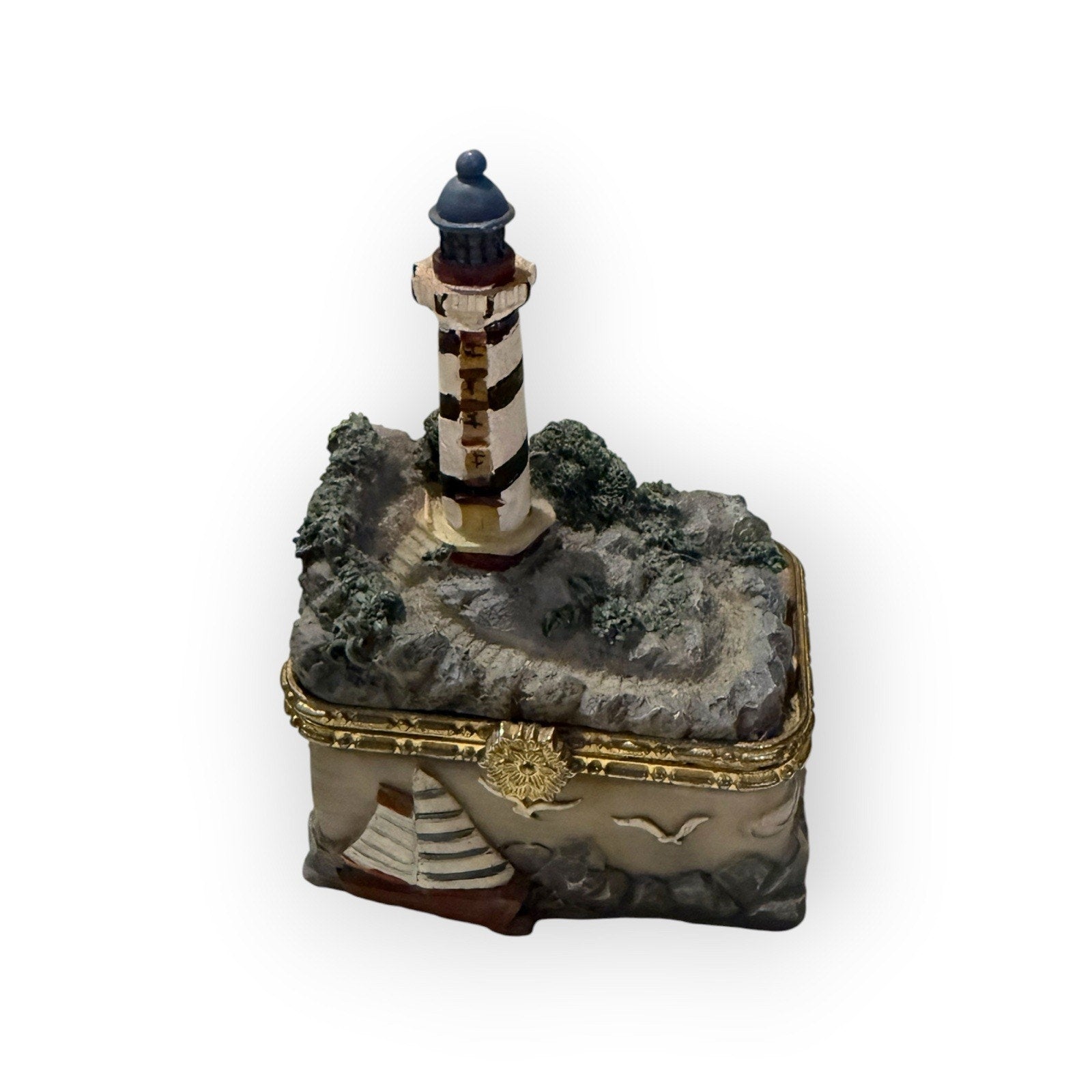 Vintage Resin Lighthouse Trinket Box 5.5"L x 3.75"W x 5"T