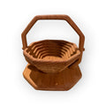 Octagonal Wooden Collapsible Candy Basket Wood Trivet Dish Bowl w/handle 7.25”