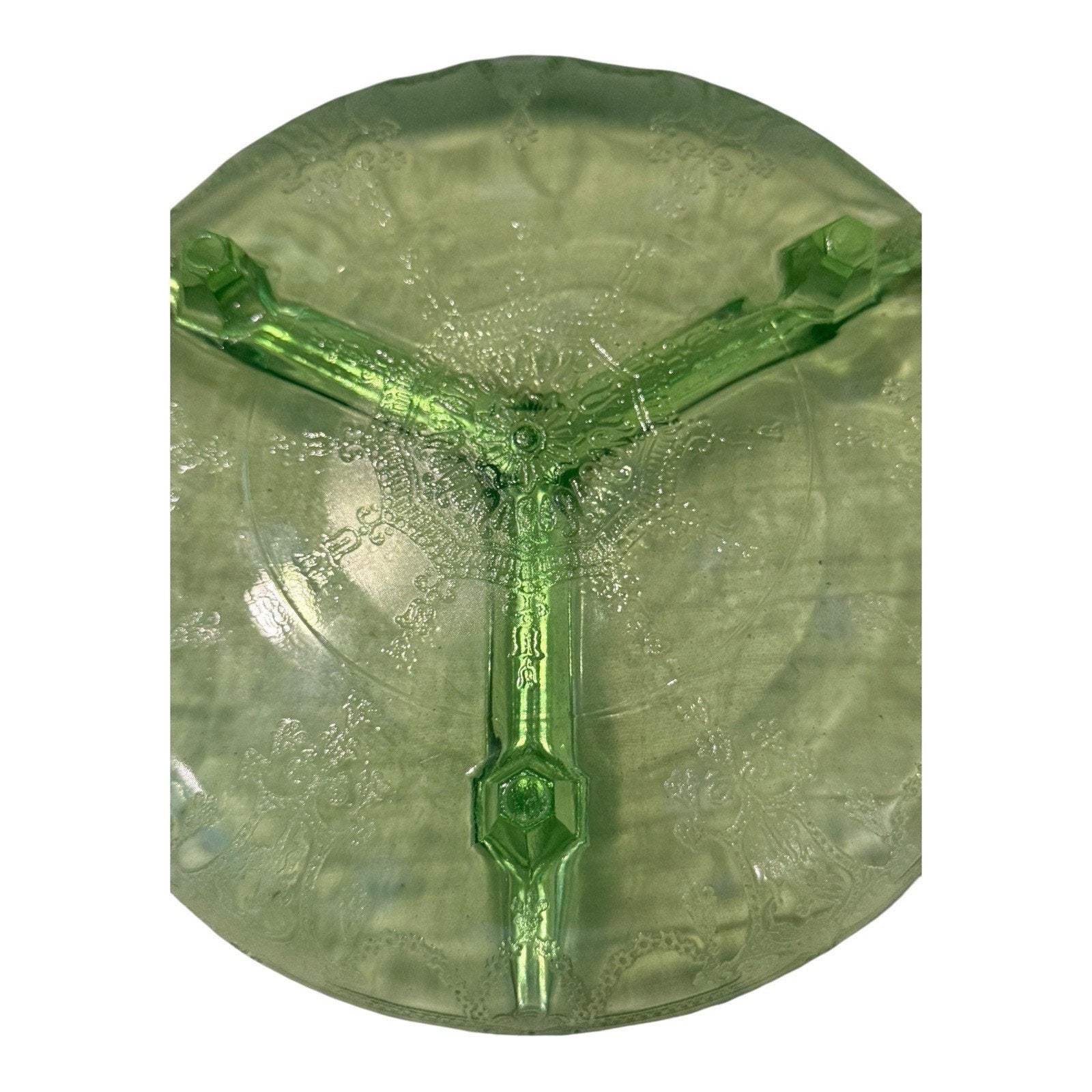 Vtg Anchor Hocking Cameo Ballerina Depression Glass 3 Legged Divided Relish Dish