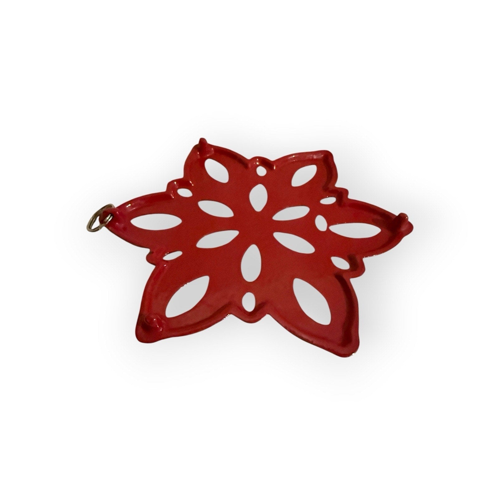 Vintage Cast Iron Snowflake Trivet Red Enamel Glazed Hangable Kitchen Decor