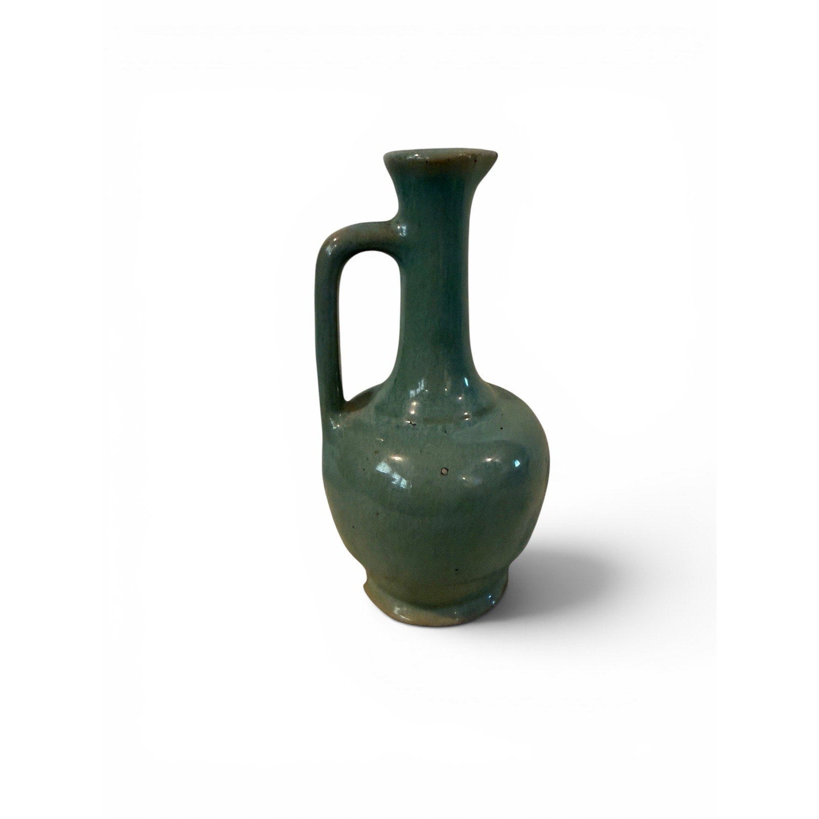 Zanesville Stoneware Pottery Sage Green Perfume Bottle Jug Pitcher Bud Vase