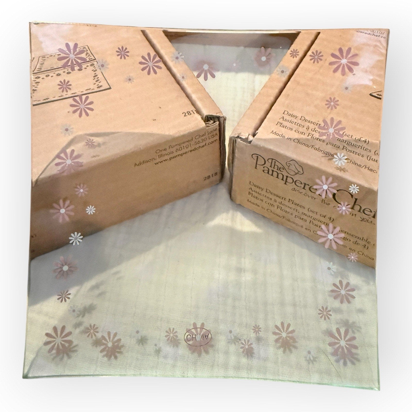 Pampered Chef Glass Daisy Dessert Plates #2818 THREE sets of 4 NIB