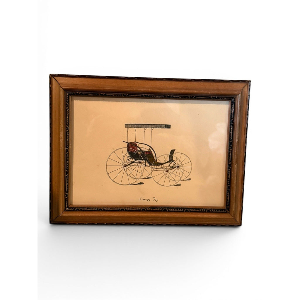 Vintage Framed Historic Art Buggy Carriage set of 2 Framed Pictures Drawing