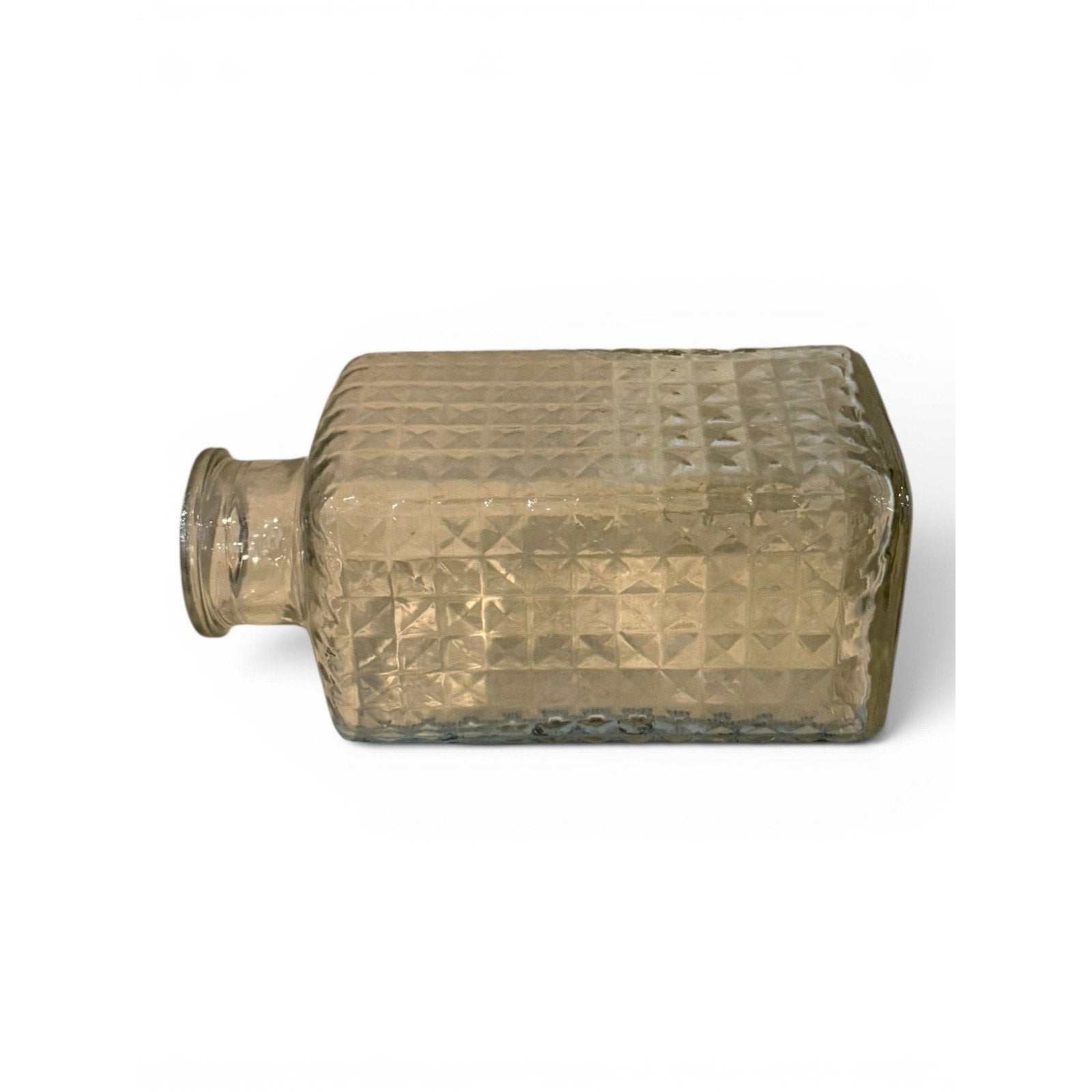 Square Pressed Glass Wine Decanter One Quart - Quilted Diamond Pattern 7.5”