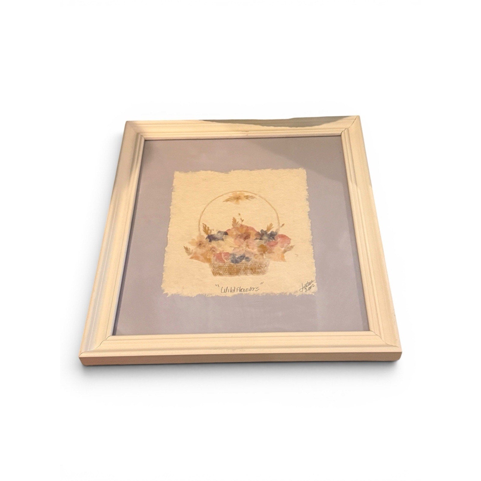 Set Of 2 Framed Pressed Dried Flowers in Basket Art Wildflower 10.5 x 11 SIGNED