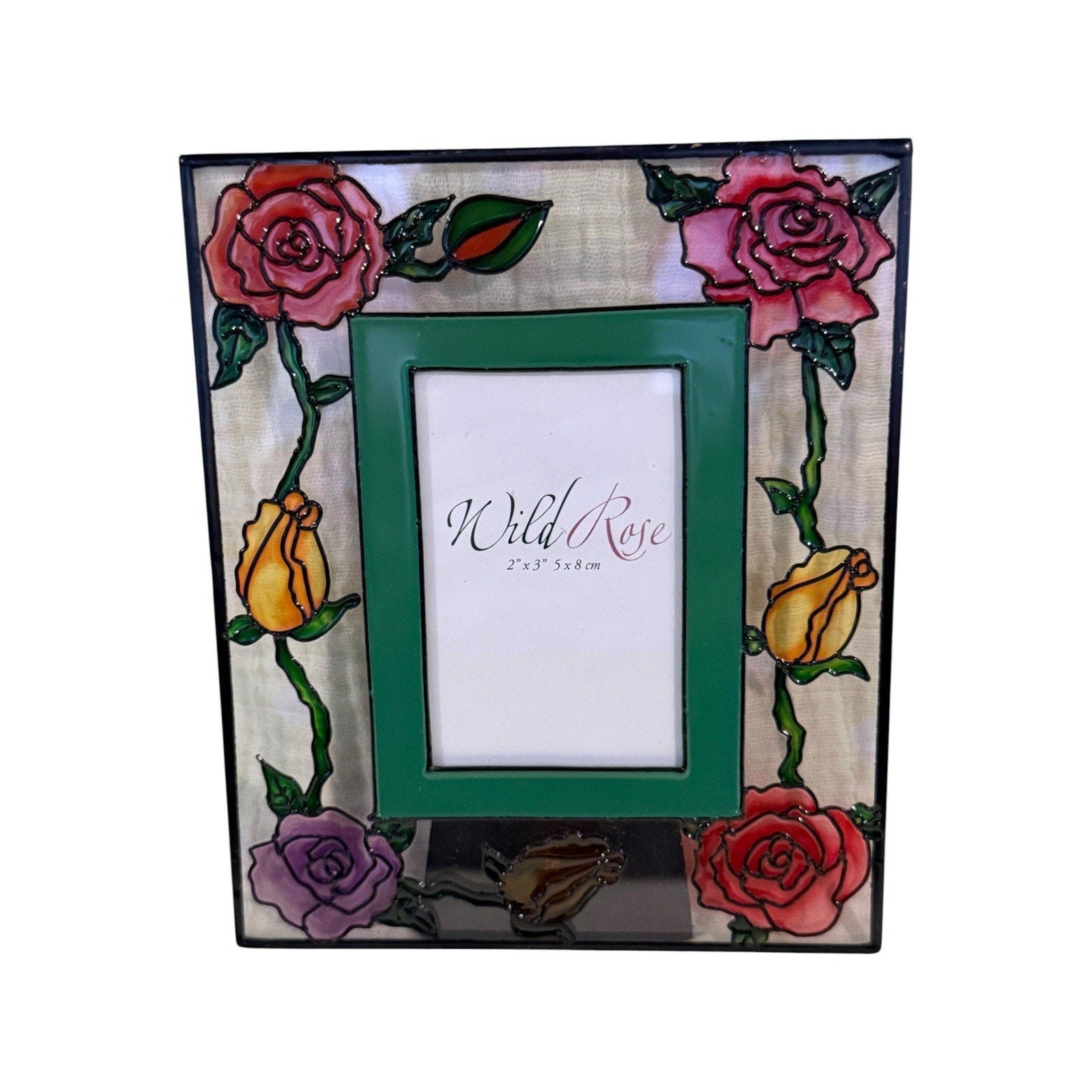 Vintage Looking Picture Frame Stained Glass Floral Garden Summer Roses