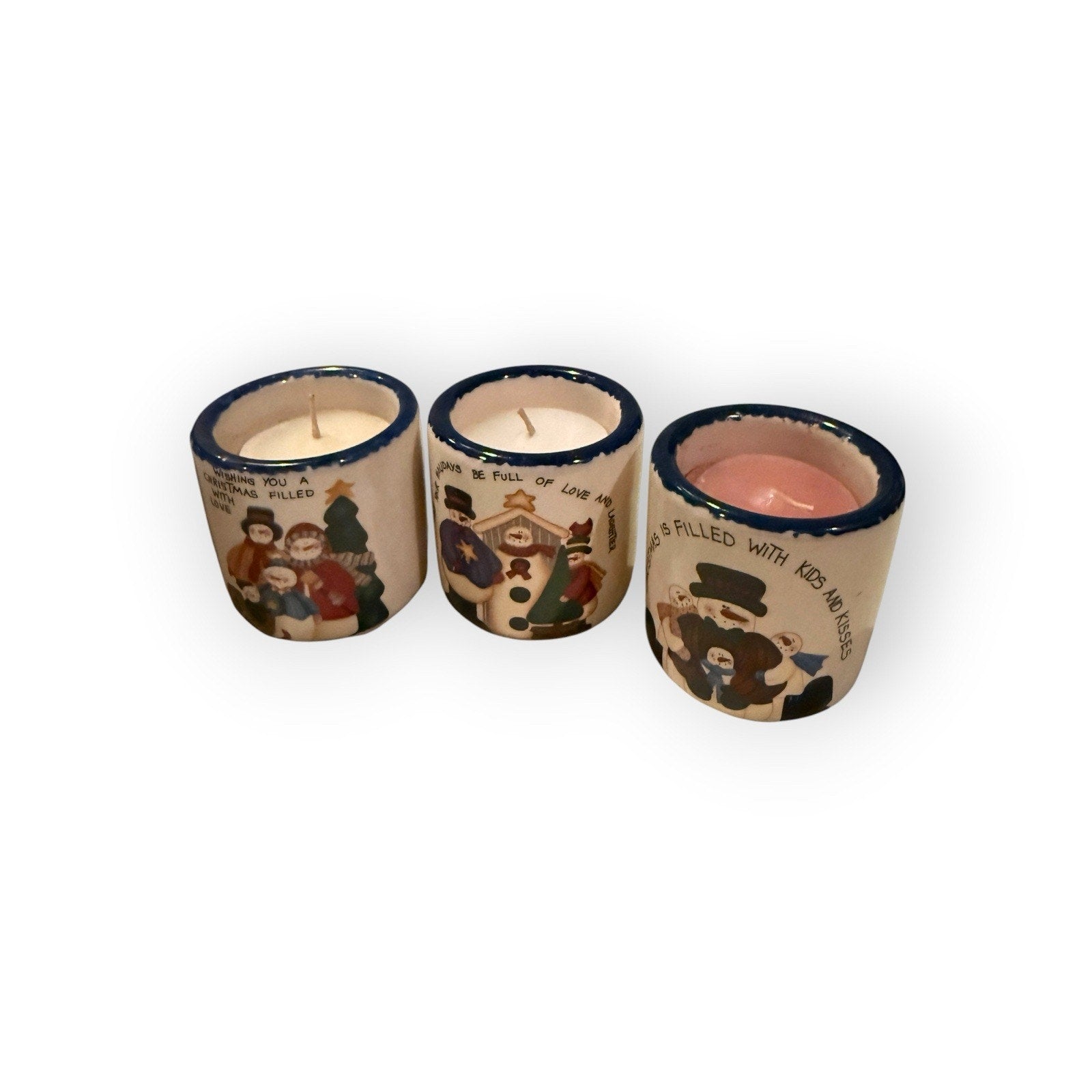6 Vintage 2" Mini Crock Candles Christmas Holidays Quotes Merry Christmas
