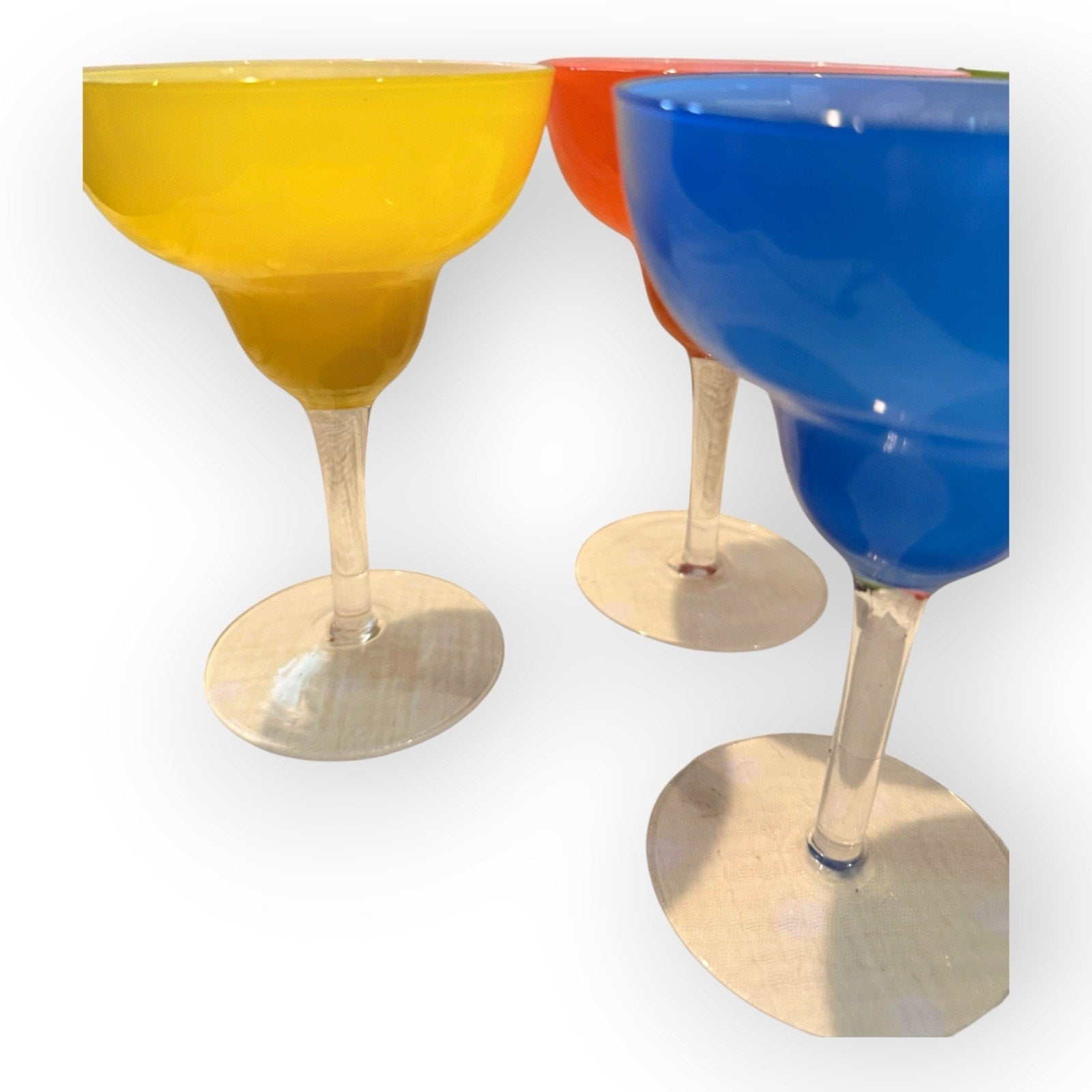 Vintage Crate and Barrel Style Margarita Glasses Set of 4 Hand Blown Multi Color
