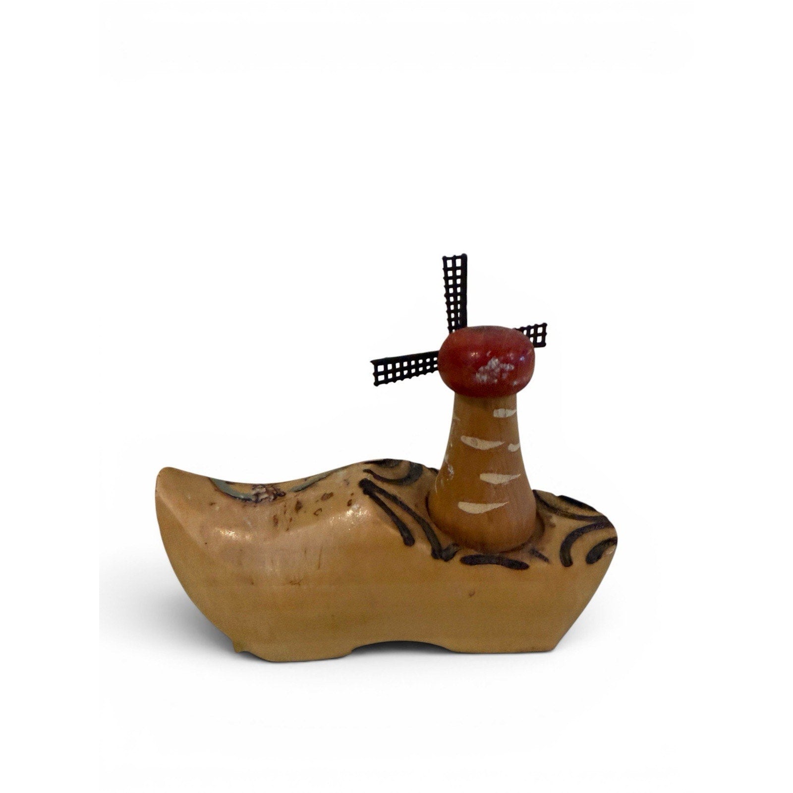 Vintage Holland Clog Wooden Shoe Windmill Figurine Small Hand Painted Dutch
