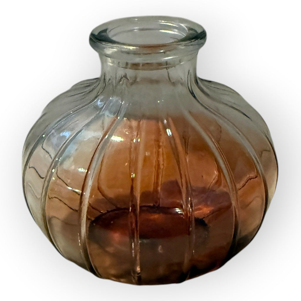 Amber Glass Ribbed Bud Vase Small Round Bottle Unique Accent Decor