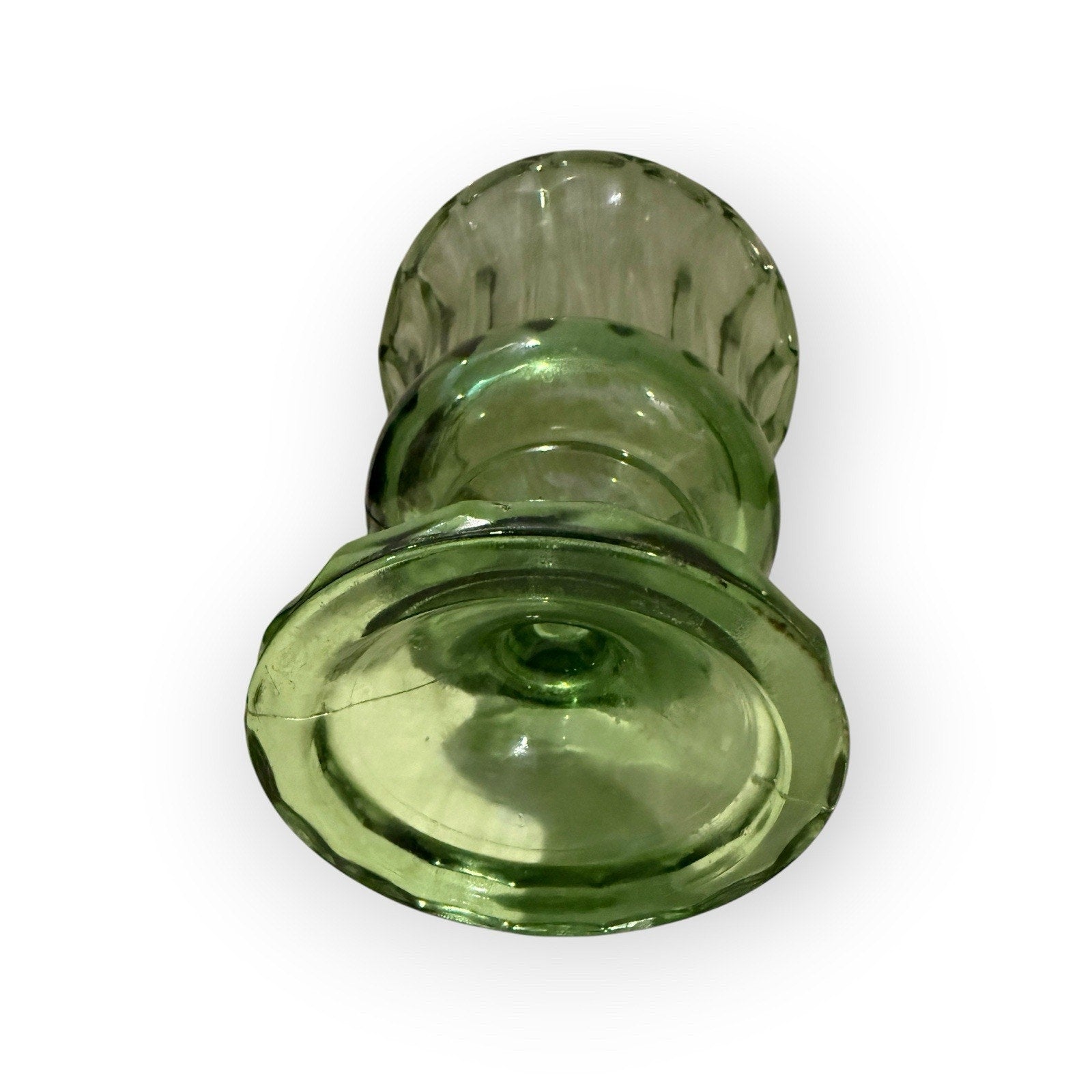 Vintage Avocado Glass Vase 6” tall Ribbed Pedestal Scalloped Edge Round ES051
