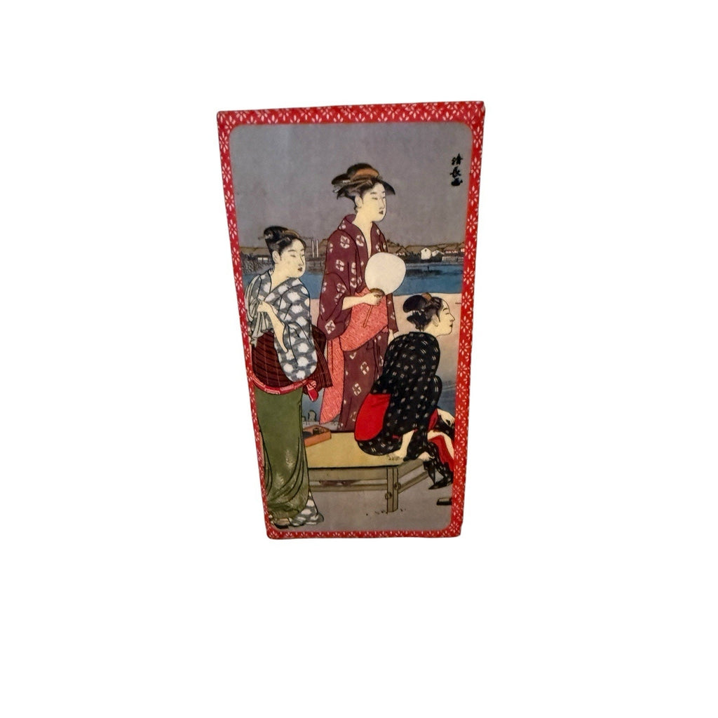 JAPANESE GEISHA RICE PAPER CHECKBOOK COVER 7.5 X 3.5 in VTG