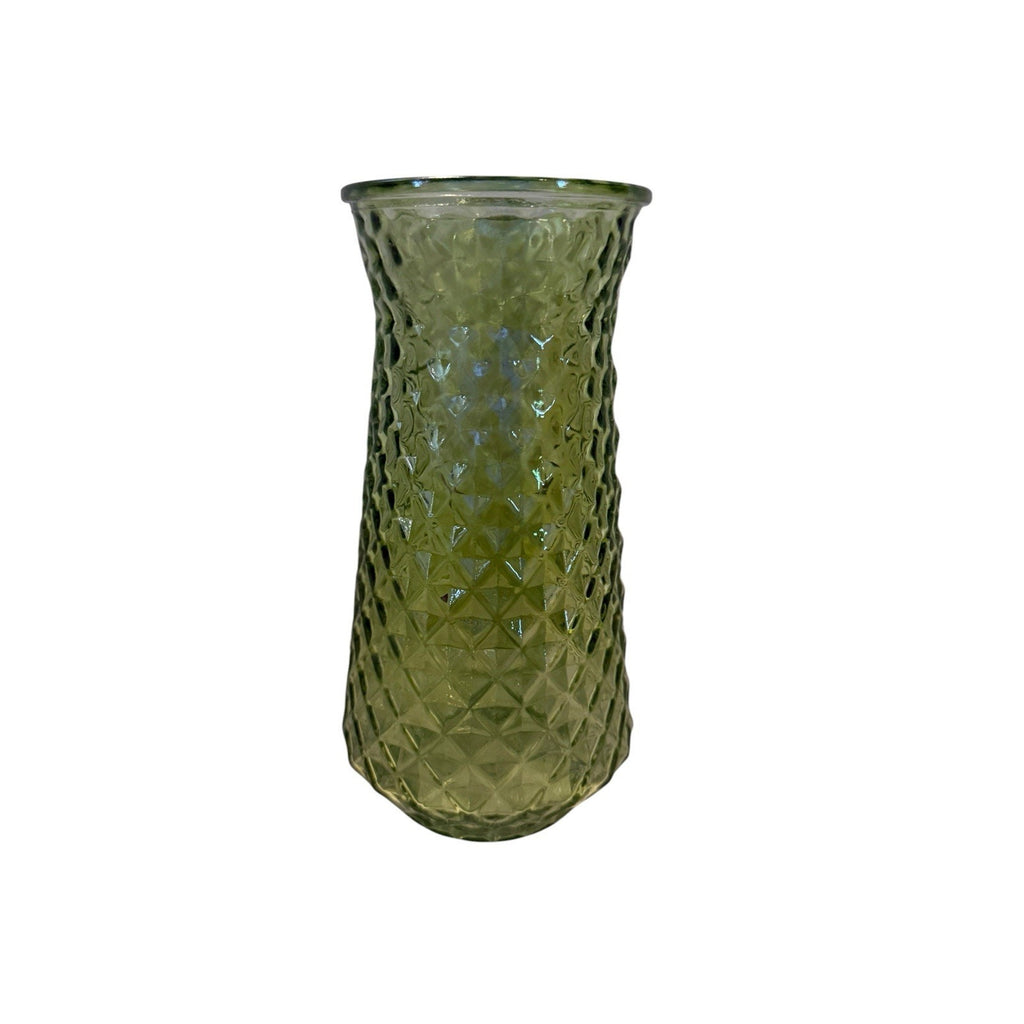 PAULA Green Glass Vase Diamond Pattern Textured Decorative Glossy Finish