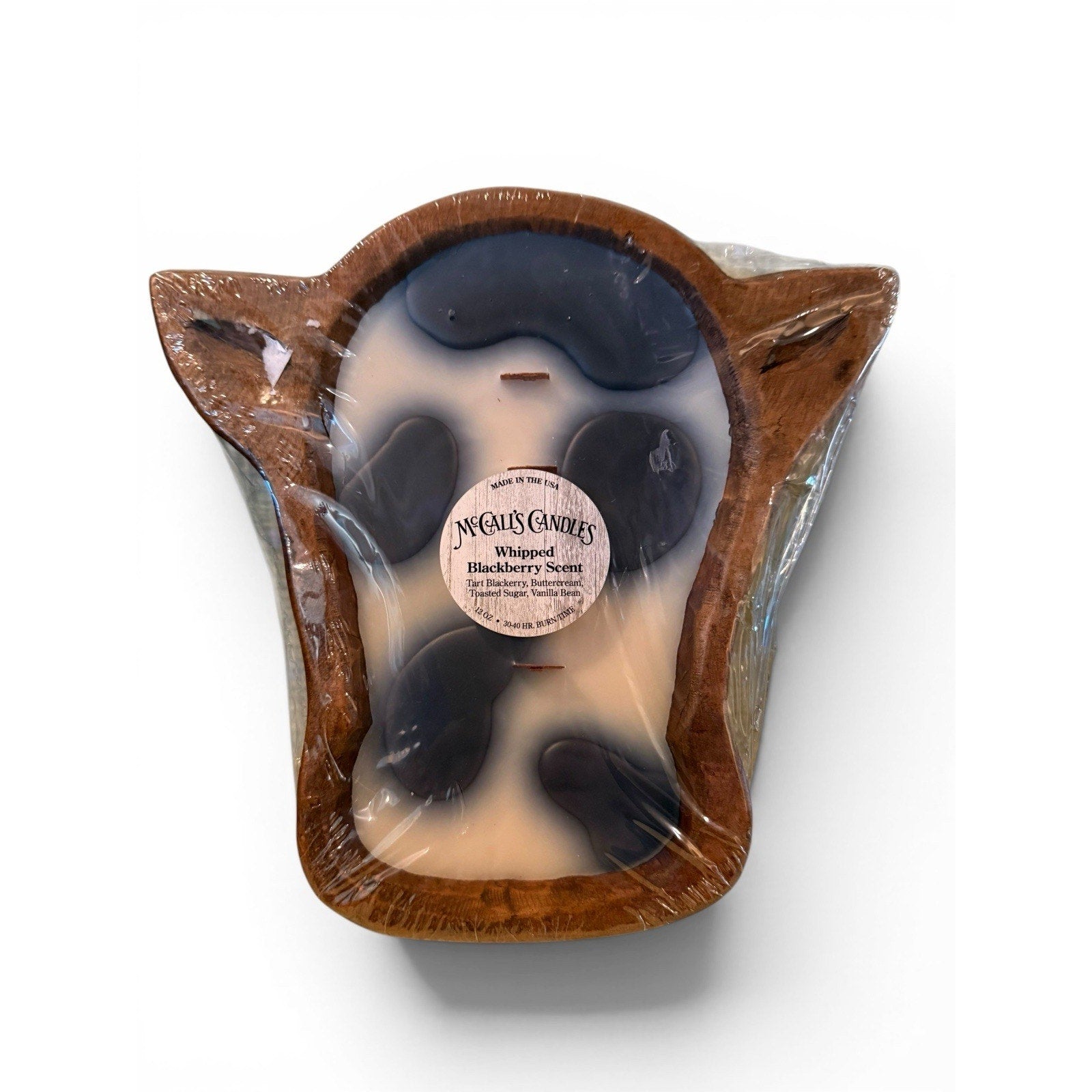 McCall’s Cow Print Wooden Bread Bowl Candle, Country Store Scent, Farmhouse