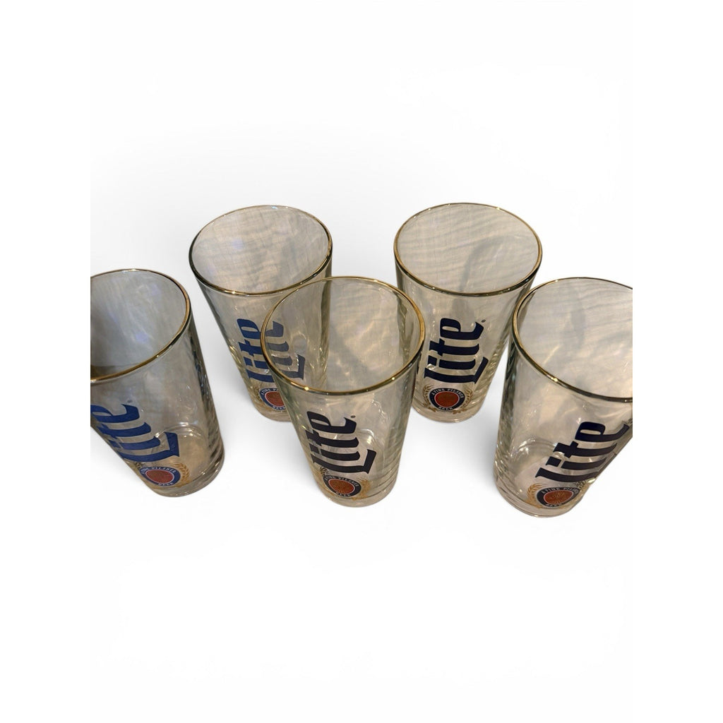 Set Of 5 16oz Pint Glass Miller Lite Collectable Barware Heavy Duty Glasses
