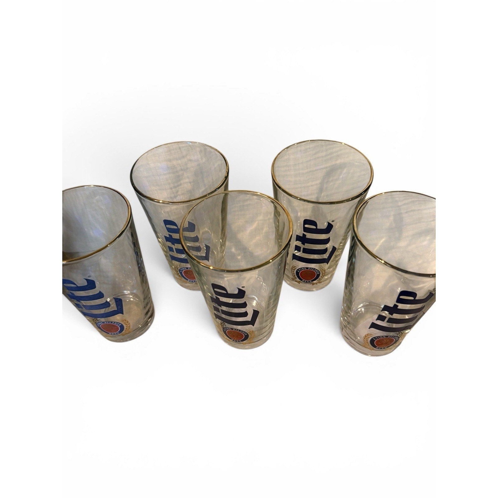 Set Of 5 16oz Pint Glass Miller Lite Collectable Barware Heavy Duty Glasses