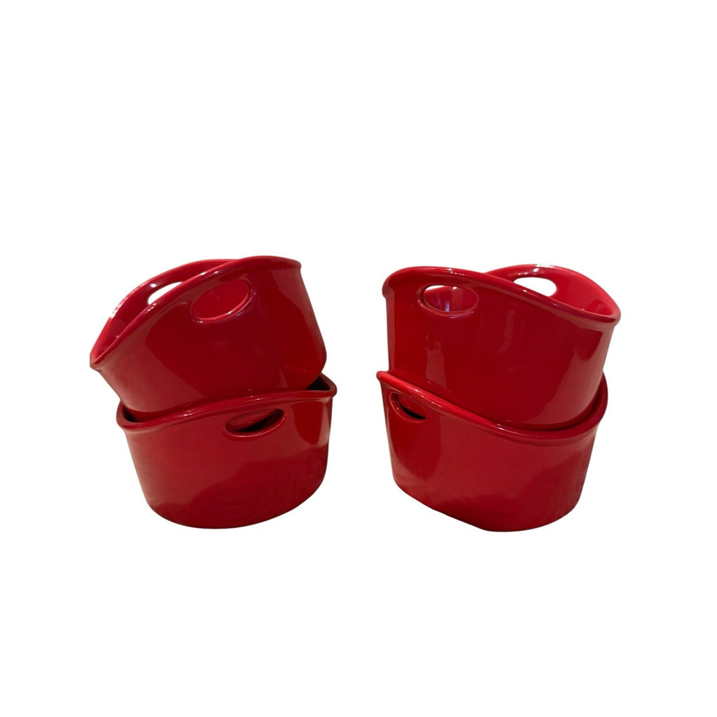 Rachael Ray 10 oz Red Stoneware Ramekins Set of 4 Mini Bakers Oven Safe