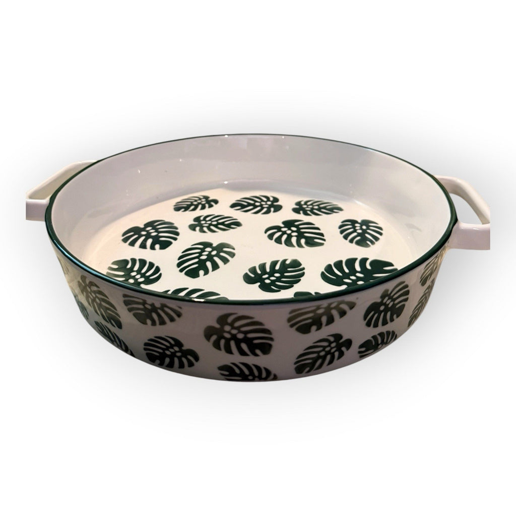 Monstera Platter Tray Rare Vintage Ceramic Round Serving Tray 10.5”