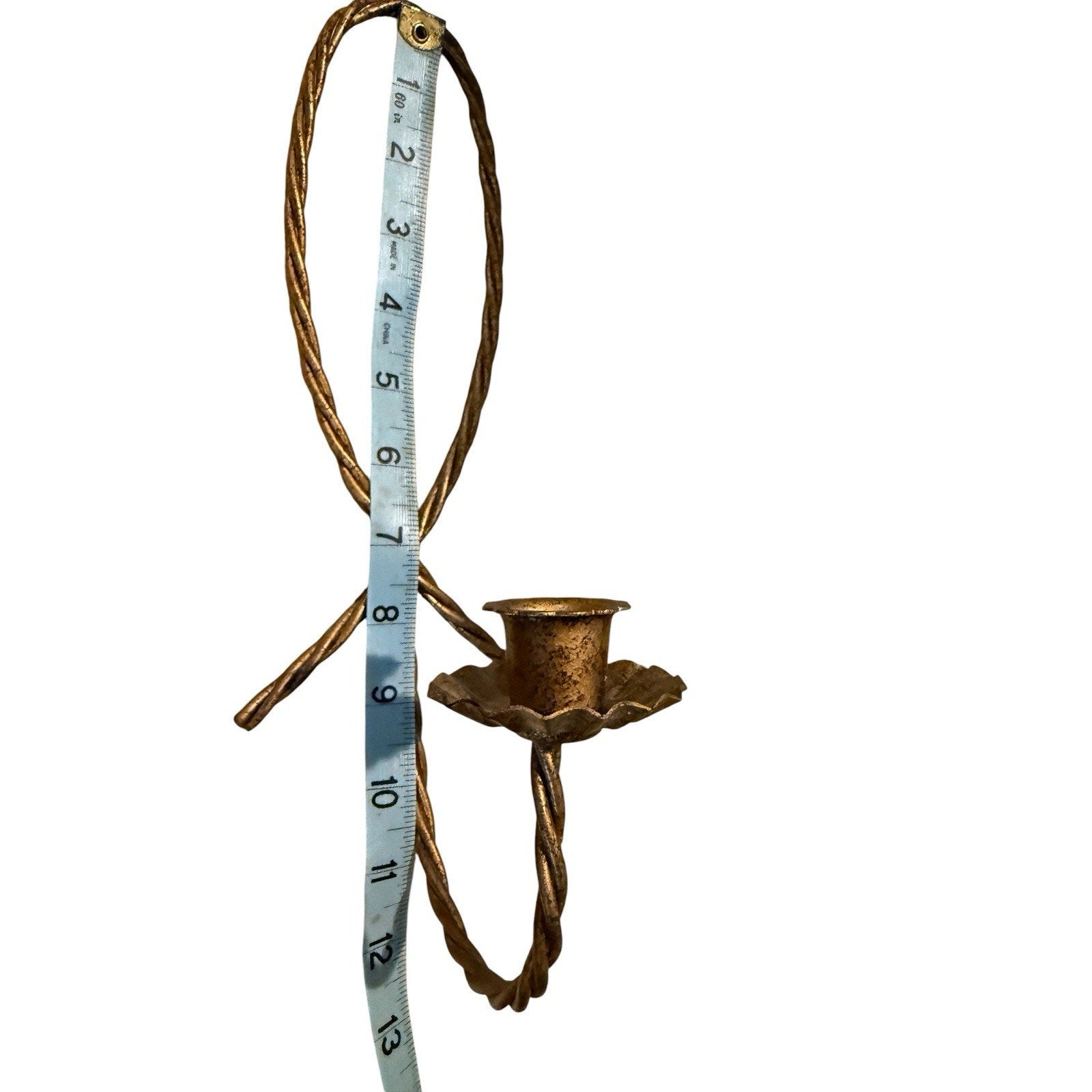 Gold Twisted Rope Candle Sconces Metal Wall Set (2) HOMCO Home Interior USA 12"