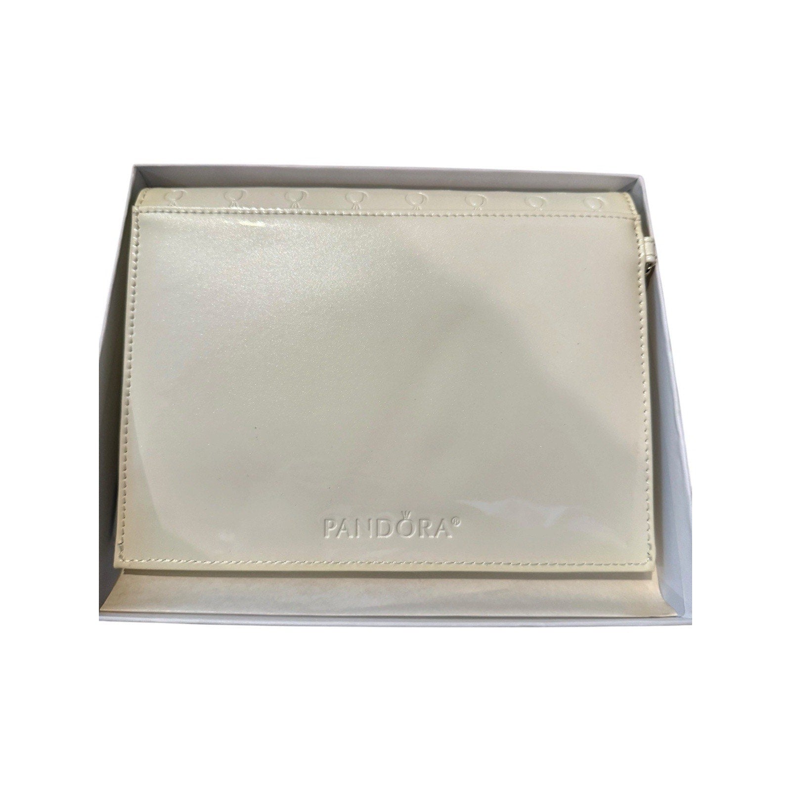 PANDORA Clutch Wristlet Purse Small White Ivory Patent NIB W/ Strap