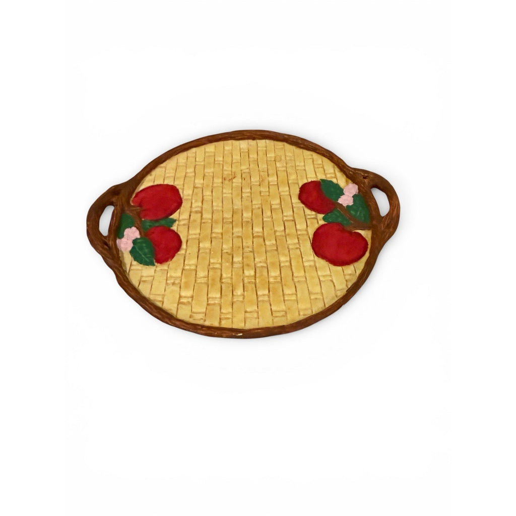 VTG Miniature Apple Tea Set Woven Wicker Look Round Tray Design FREE SHIPPING