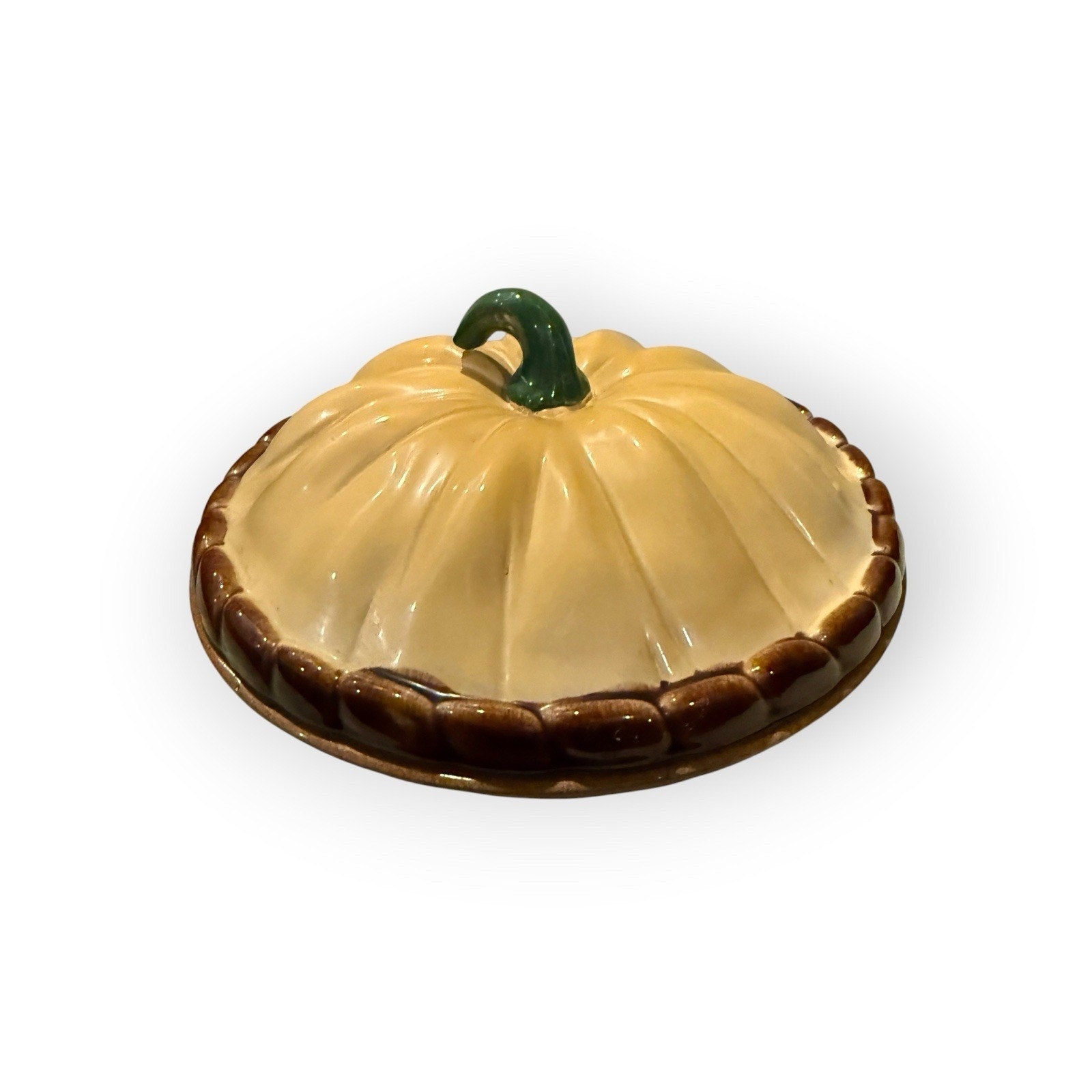 Vintage Ceramic Pumpkin Pie Dessert Plate with 12" Lid Round Made In Portugal