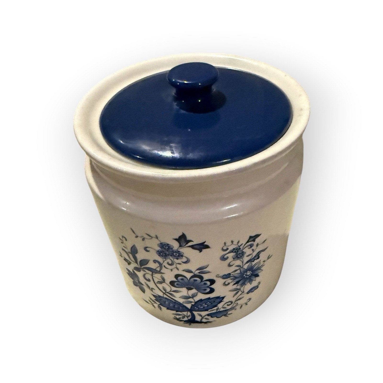 1970's Cornflower Ceramic Cookie Jar 7" Floral Design Heavy Crock Construction