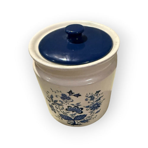 1970's Cornflower Ceramic Cookie Jar 7" Floral Design Heavy Crock Construction