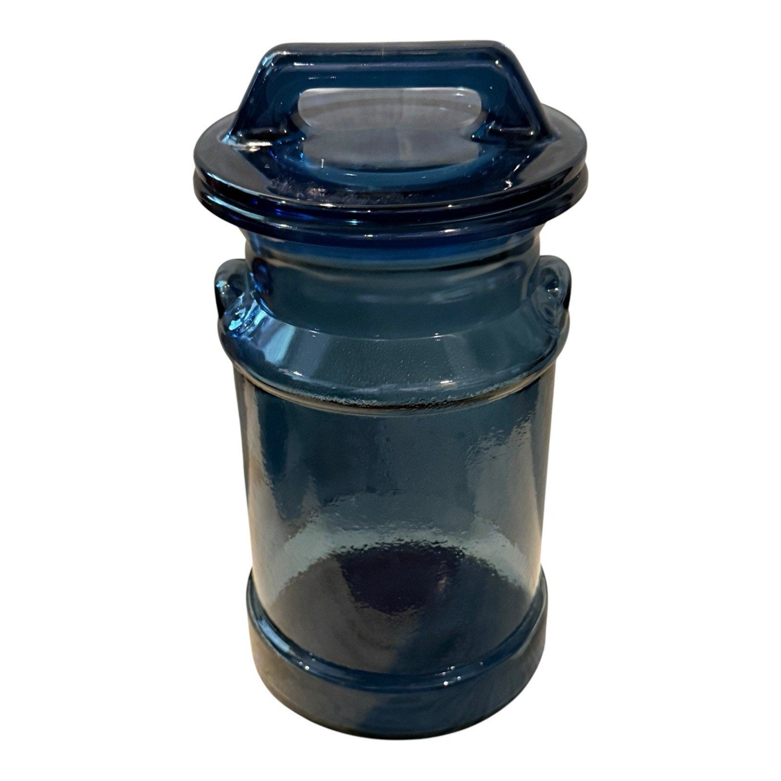 Vintage L.E. Smith Cobalt Blue Glass Milk Can Jug Canister 11” & 9”Set of 2