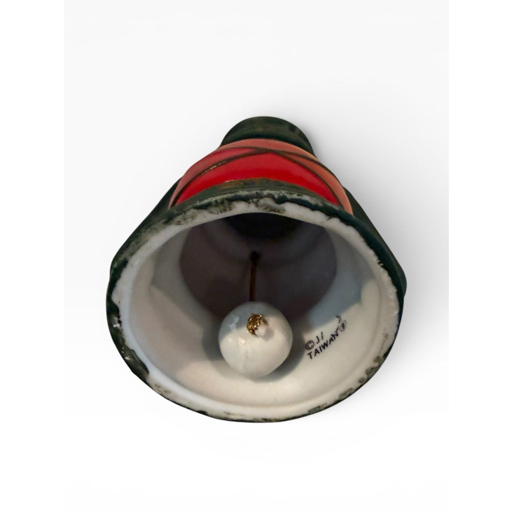 Vintage 1985 Jasco Green Red Gold Ceramic Lantern Bell Made in Taiwan