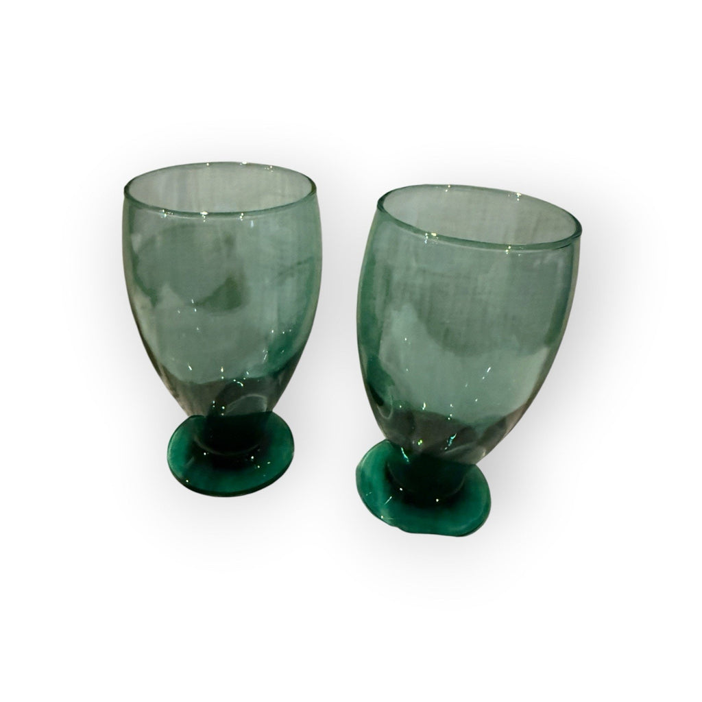 2 Cristar Libby Juniper Green Footed Water Goblet Drinking Glasses 12 oz 5.25”