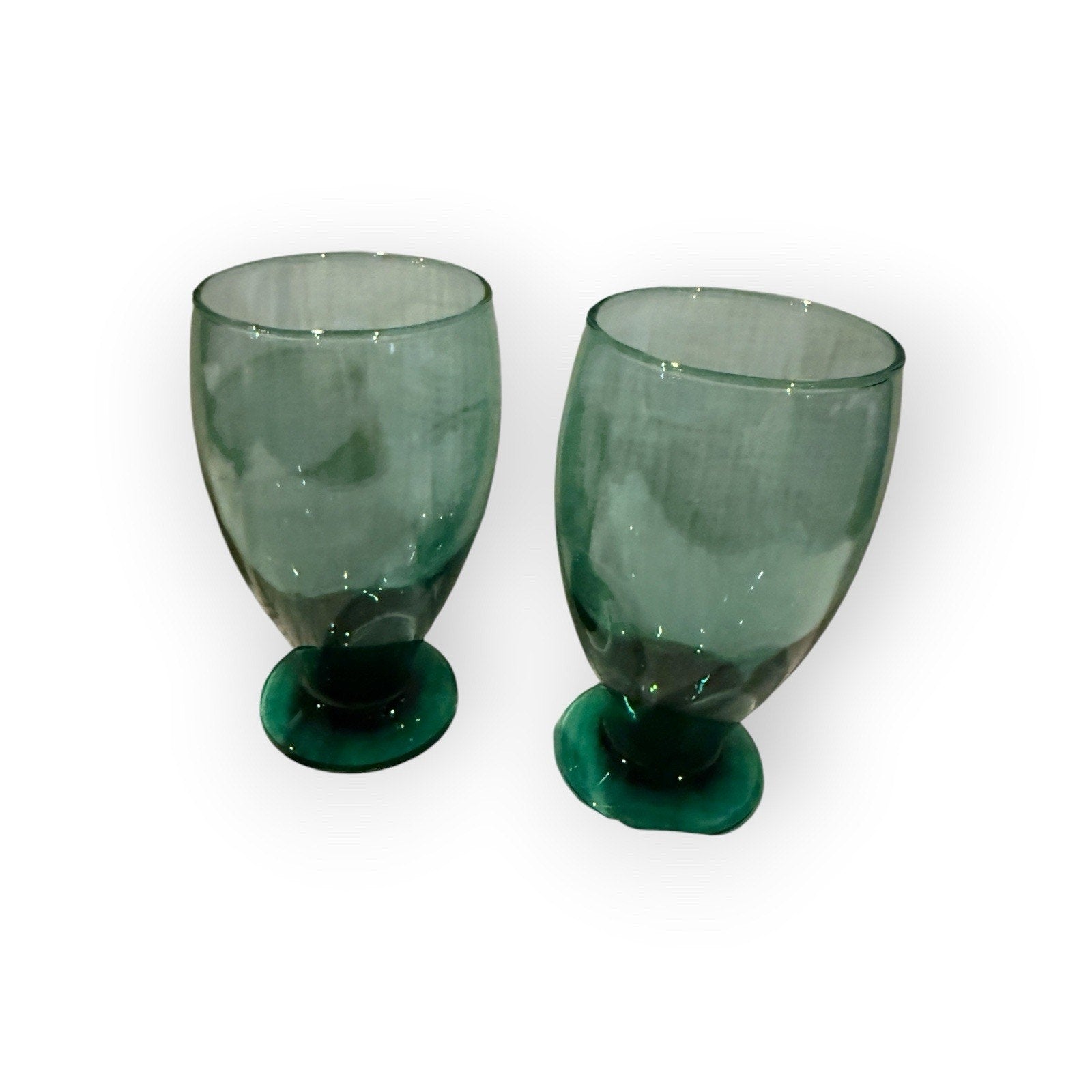 2 Cristar Libby Juniper Green Footed Water Goblet Drinking Glasses 12 oz 5.25”