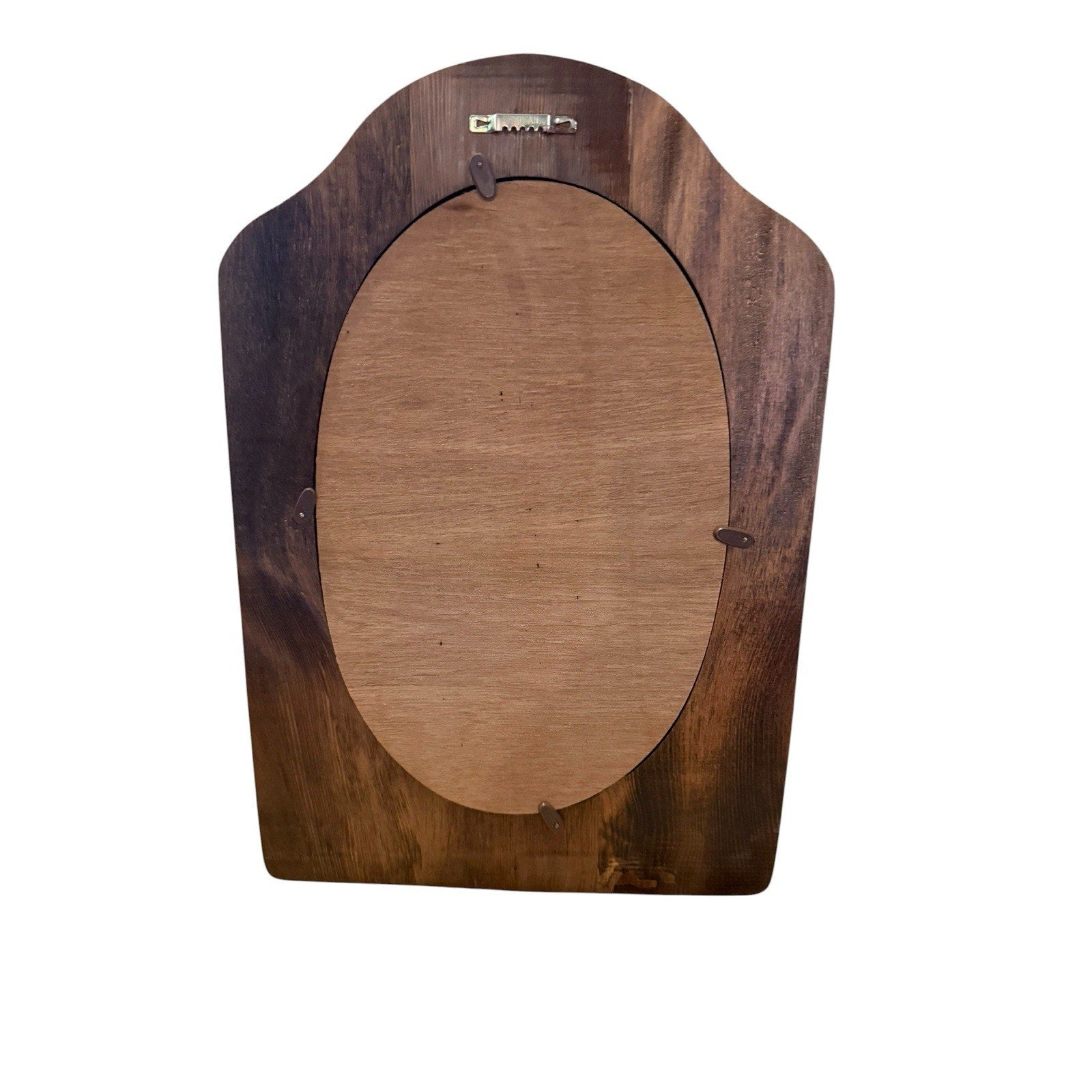 Vintage Brown Wood Frame Accent Wall Mirror 16" X 11" Oval Glass Wall Mount