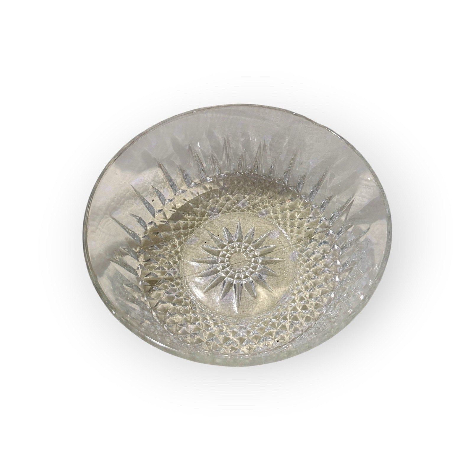 Vintage Arcoroc France Clear Glass Diamond Starburst Pattern 9" Serving Bowl