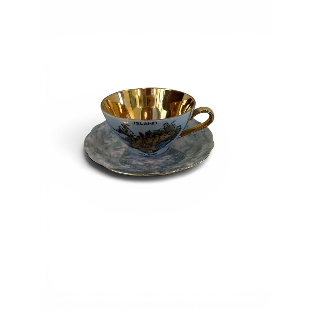 Vintage Iceland Map Teacup and Saucer Set