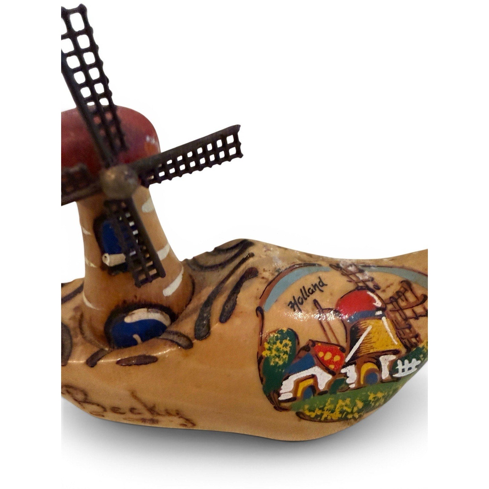 Vintage Holland Clog Wooden Shoe Windmill Figurine Small Hand Painted Dutch