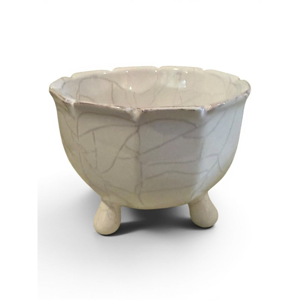 Mud Pie Crackle Glaze Ceramic Footed Bowl