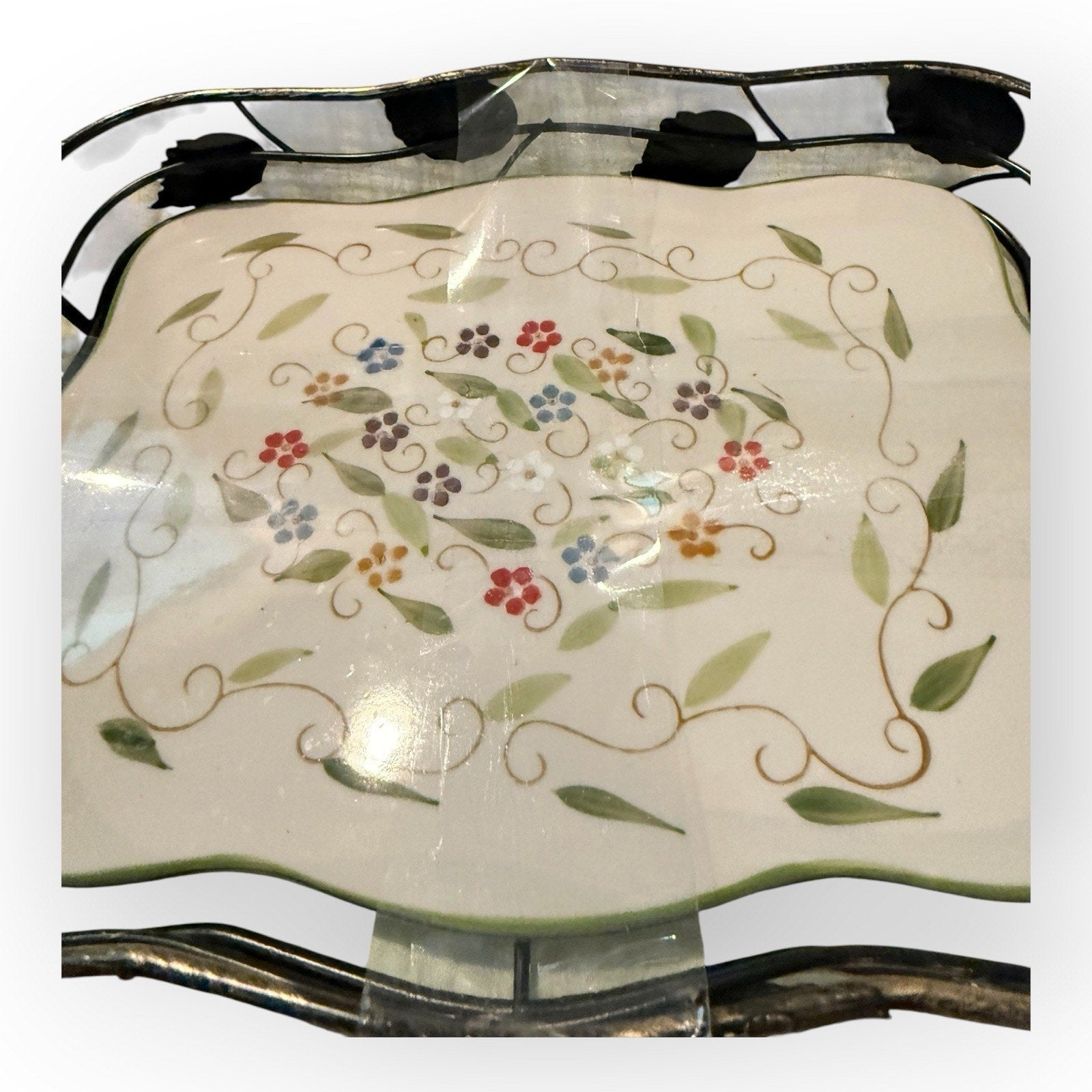 Temp-tations by Tara Petals Hot Plate Ivory with Multi Color Flower Pattern