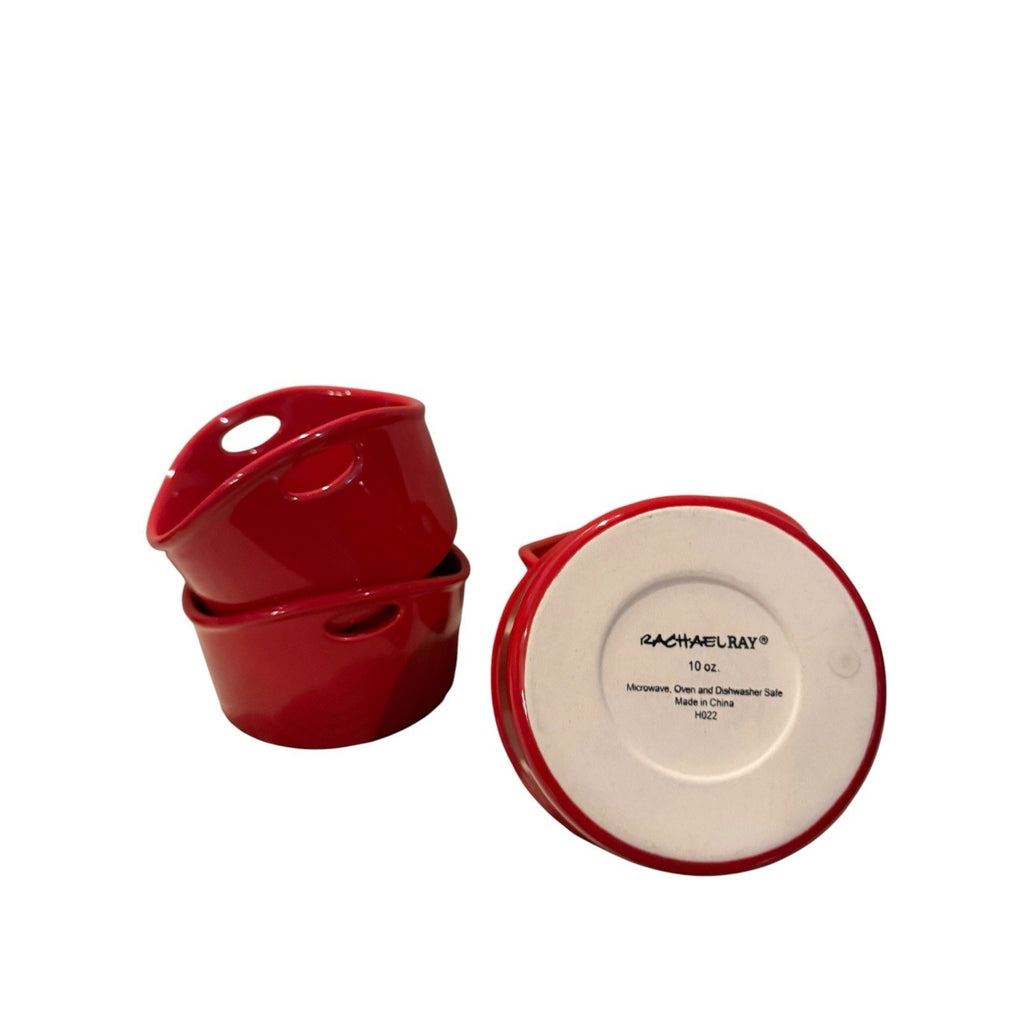 Rachael Ray 10 oz Red Stoneware Ramekins Set of 4 Mini Bakers Oven Safe
