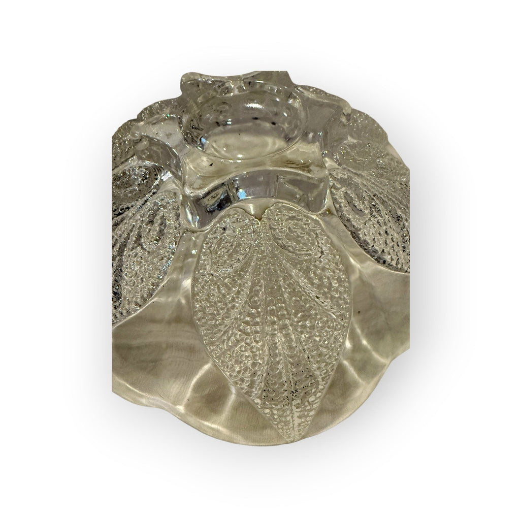 Indiana Glass Clear Trinket Dish, Vintage Leaf Design Candy Bowl, Centerpiece