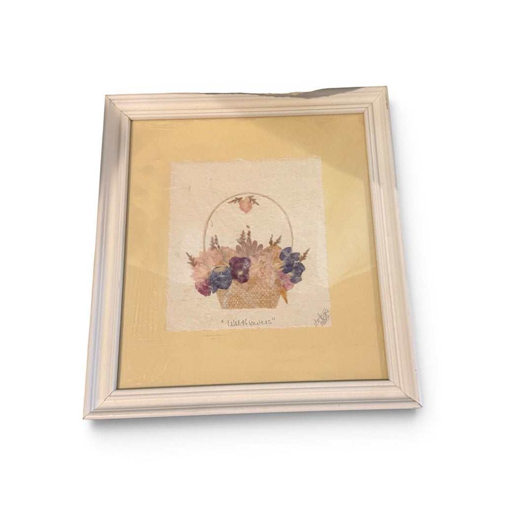Set Of 2 Framed Pressed Dried Flowers in Basket Art Wildflower 10.5 x 11 SIGNED