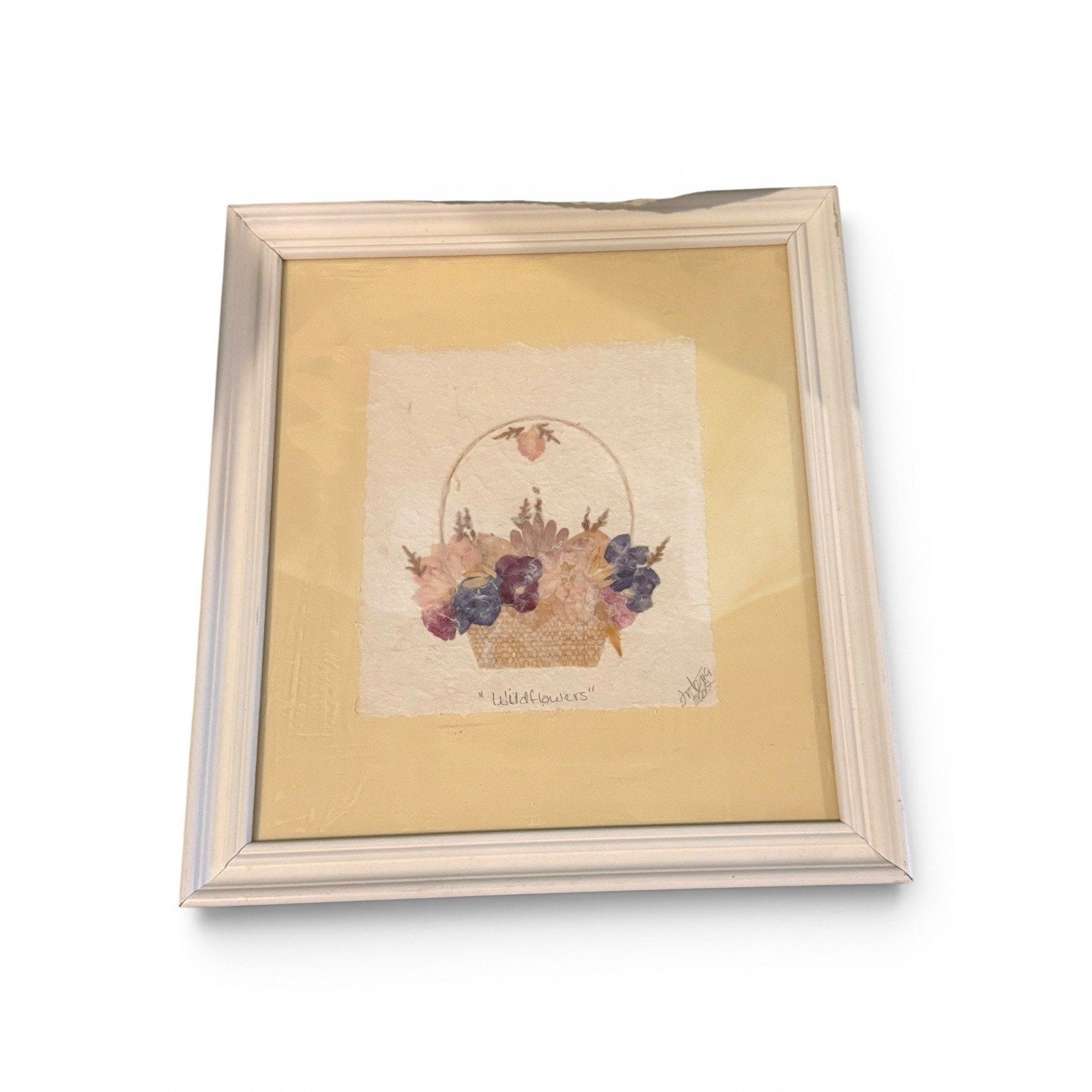 Set Of 2 Framed Pressed Dried Flowers in Basket Art Wildflower 10.5 x 11 SIGNED